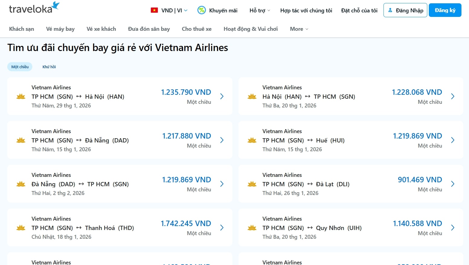 Vé máy bay Vietnam Airlines nội địa trên Traveloka
