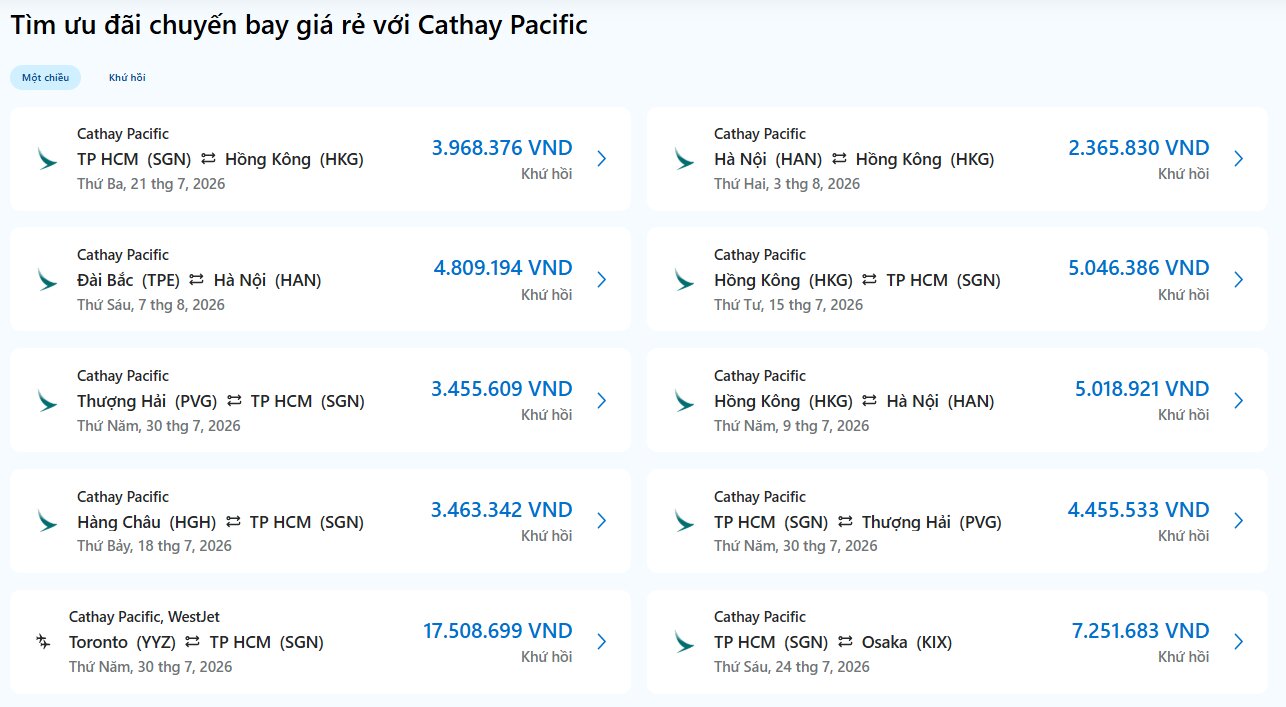 Tìm ưu đãi chuyến bay giá rẻ với Cathay Pacific